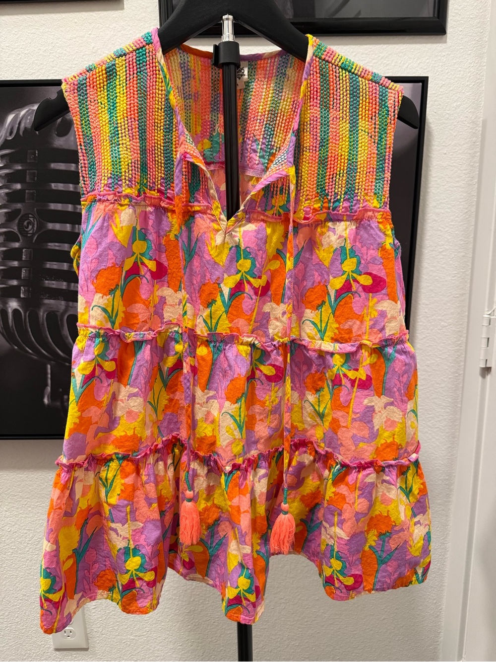 ivy jane Multicolored Floral Boho Tiered Tunic in Pink, Orange & lavender